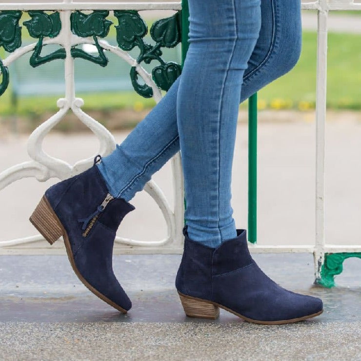 Navy leather hot sale booties